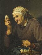 Old woman selling eggs., Hendrick Bloemaert